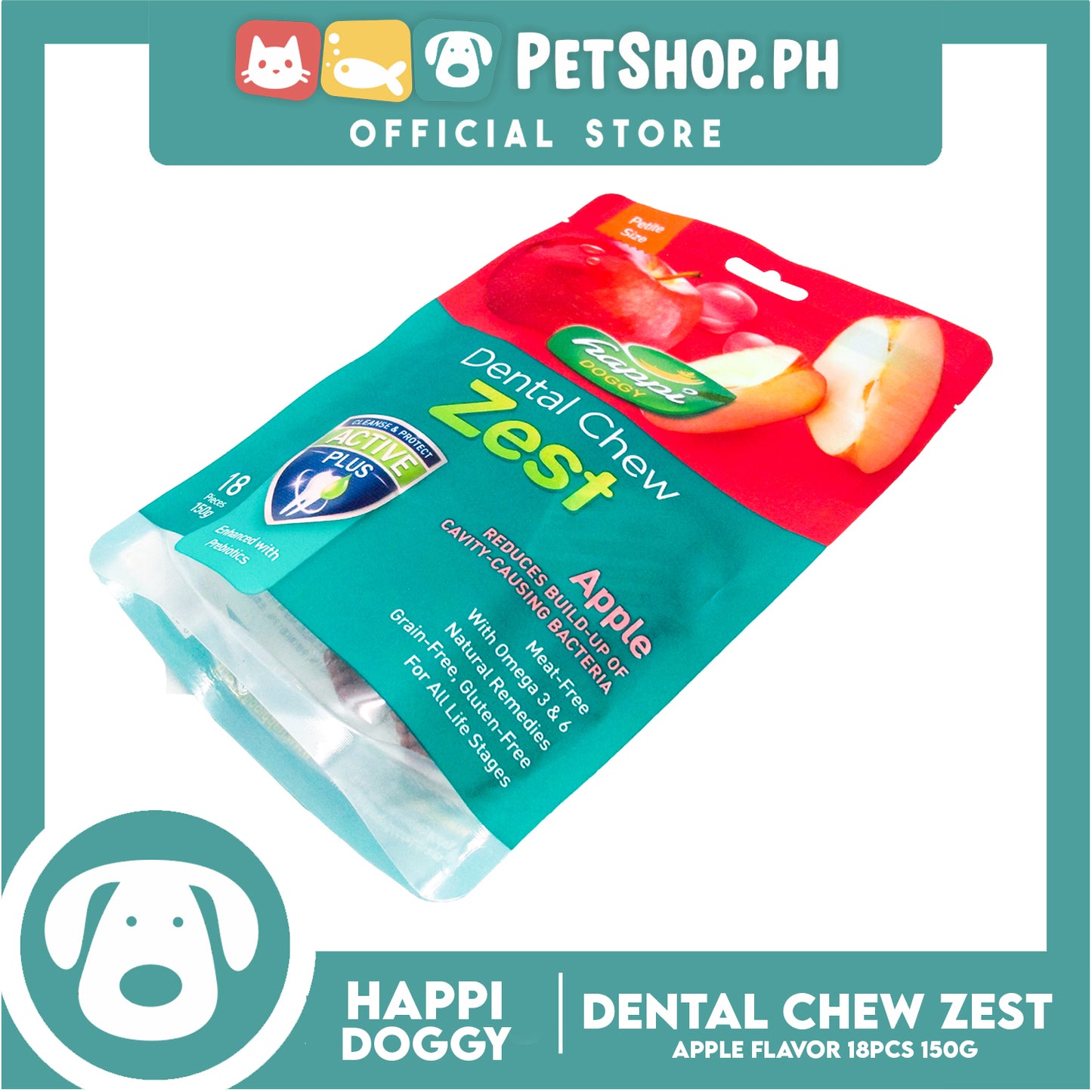 Happi Doggy Dental Chew Zest 18pcs. 150g (Apple) Dog Treats