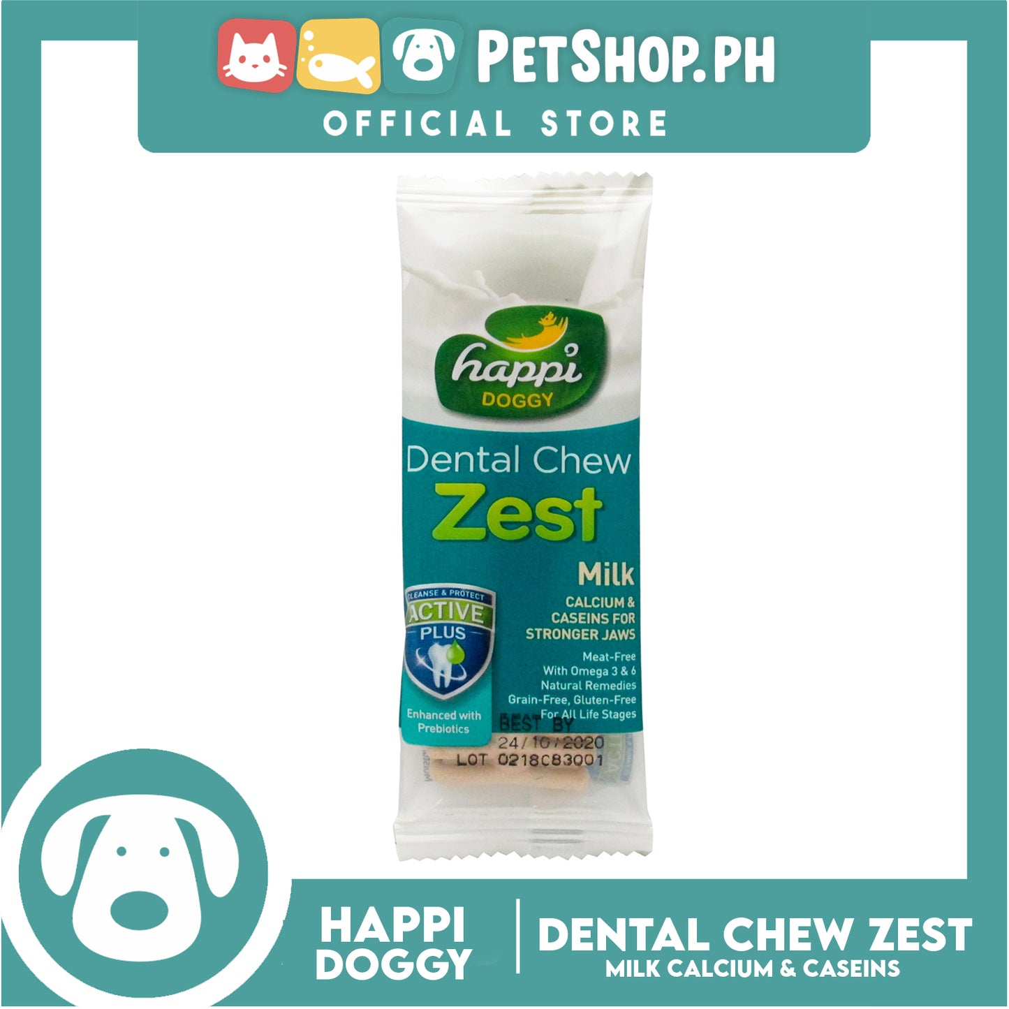 Happi Doggy Dental Chew Zest 1pc. 30g (Milk) Dog Treats