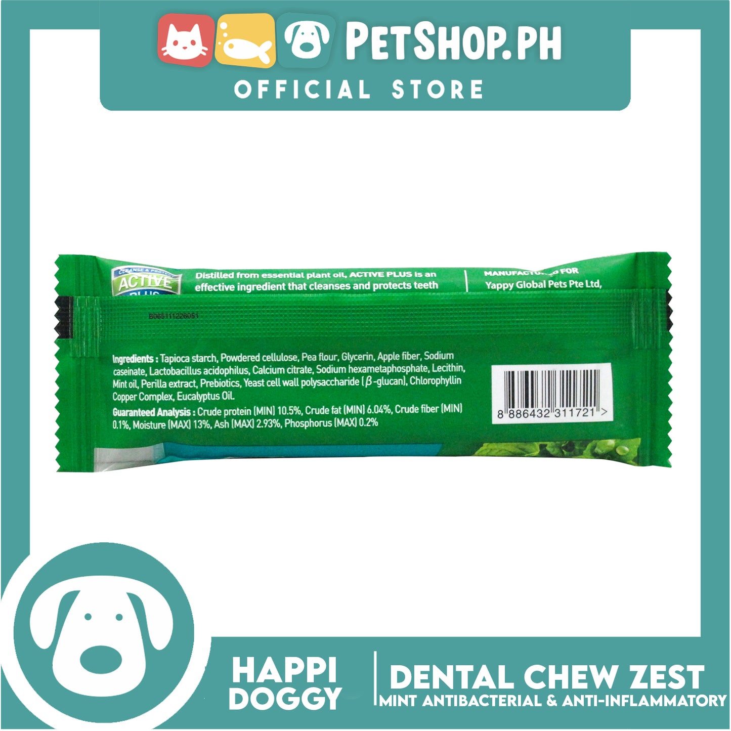 Happi Doggy Dental Chew Zest 1pc. 30g (Mint) Dog Treats