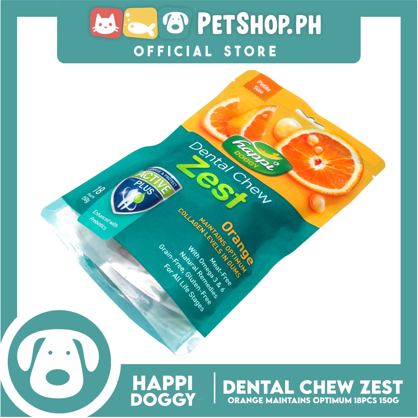 Happi Doggy Dental Chew Zest 18pcs. 150g (Orange) Dog Treats