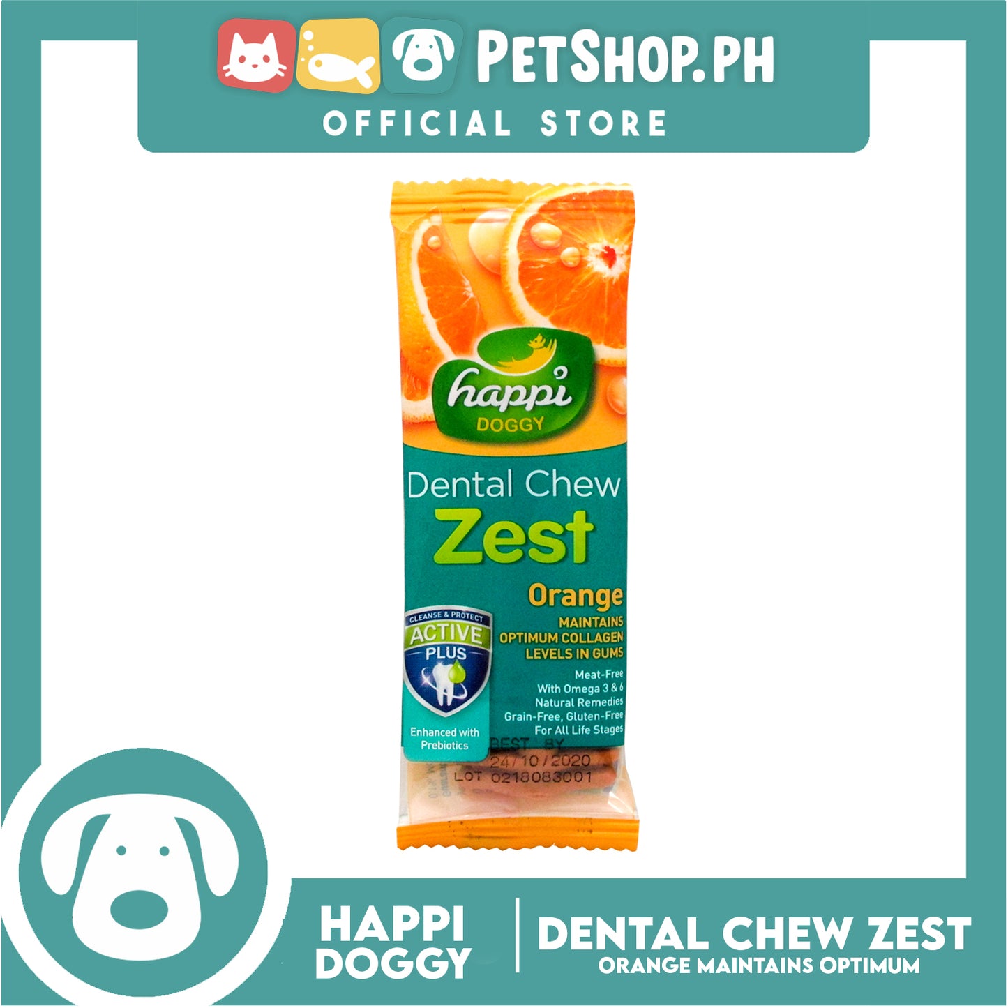 Happi Doggy Dental Chew Zest 1pc. 30g (Orange) Dog Treats