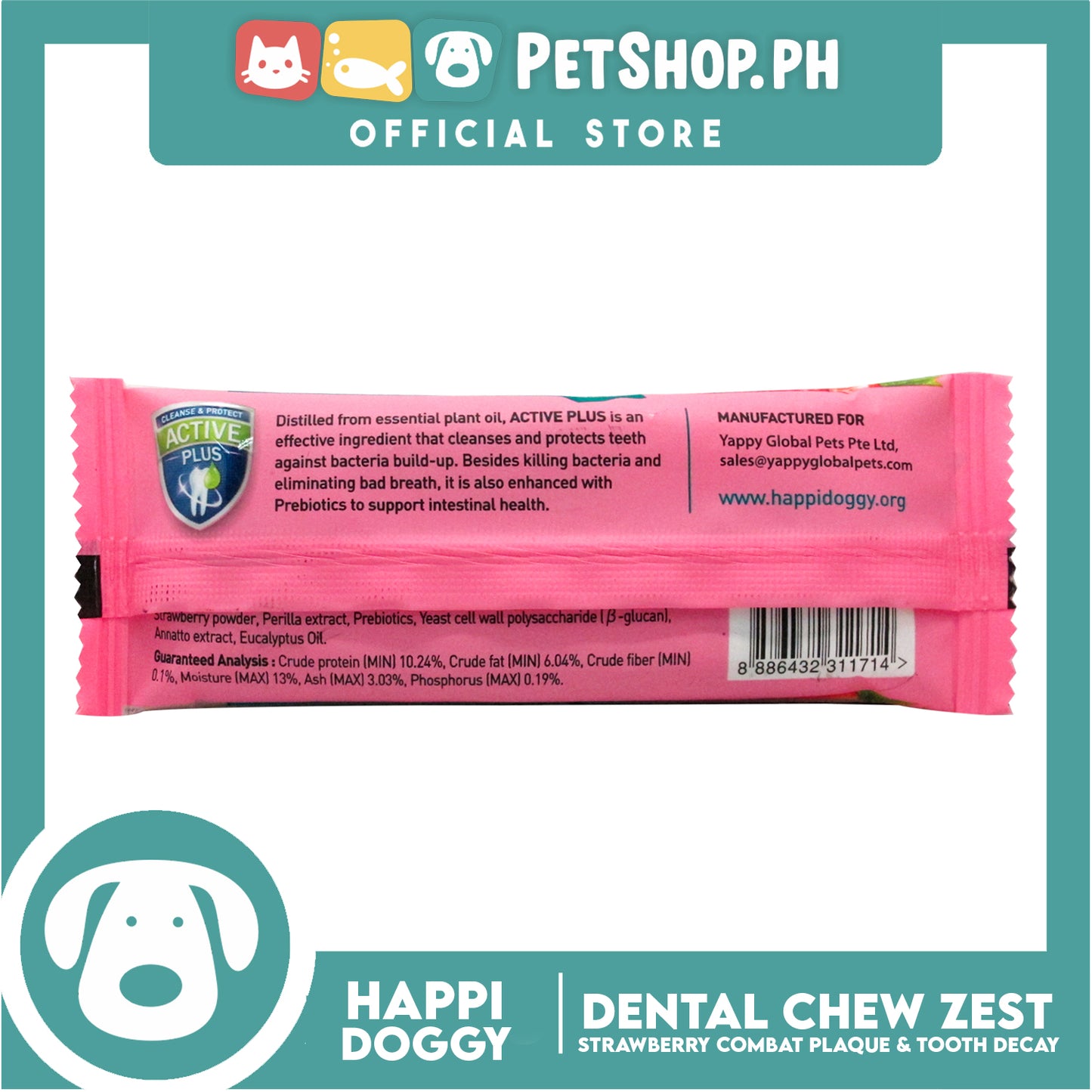Happi Doggy Dental Chew Zest 1pc. 30g (Strawberry) Dog Treats