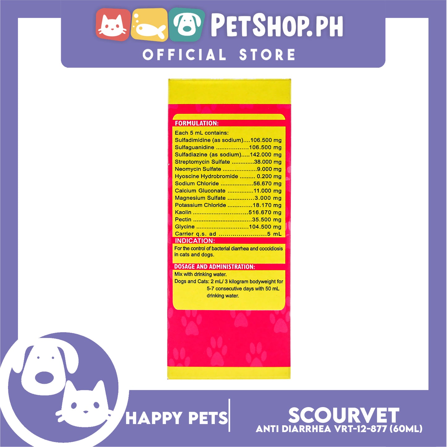 Happy Pets Scourvet Oral Anti Diarrheal Suspension 60ml for Dogs and Cats