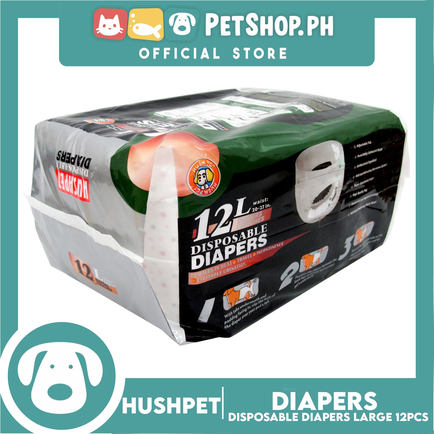 Hushpet Deluxe Disposable Dog Diapers 12pcs. (Large)