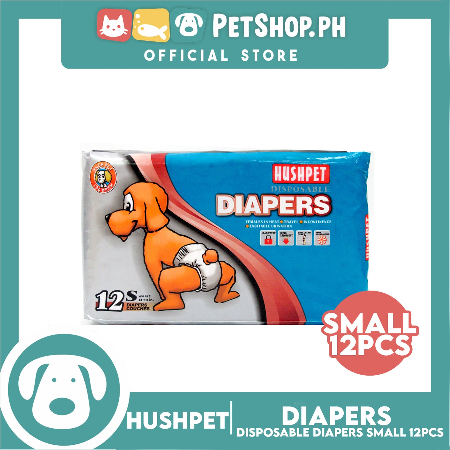 Hushpet Deluxe Disposable Dog Diapers 12pcs. (Small)
