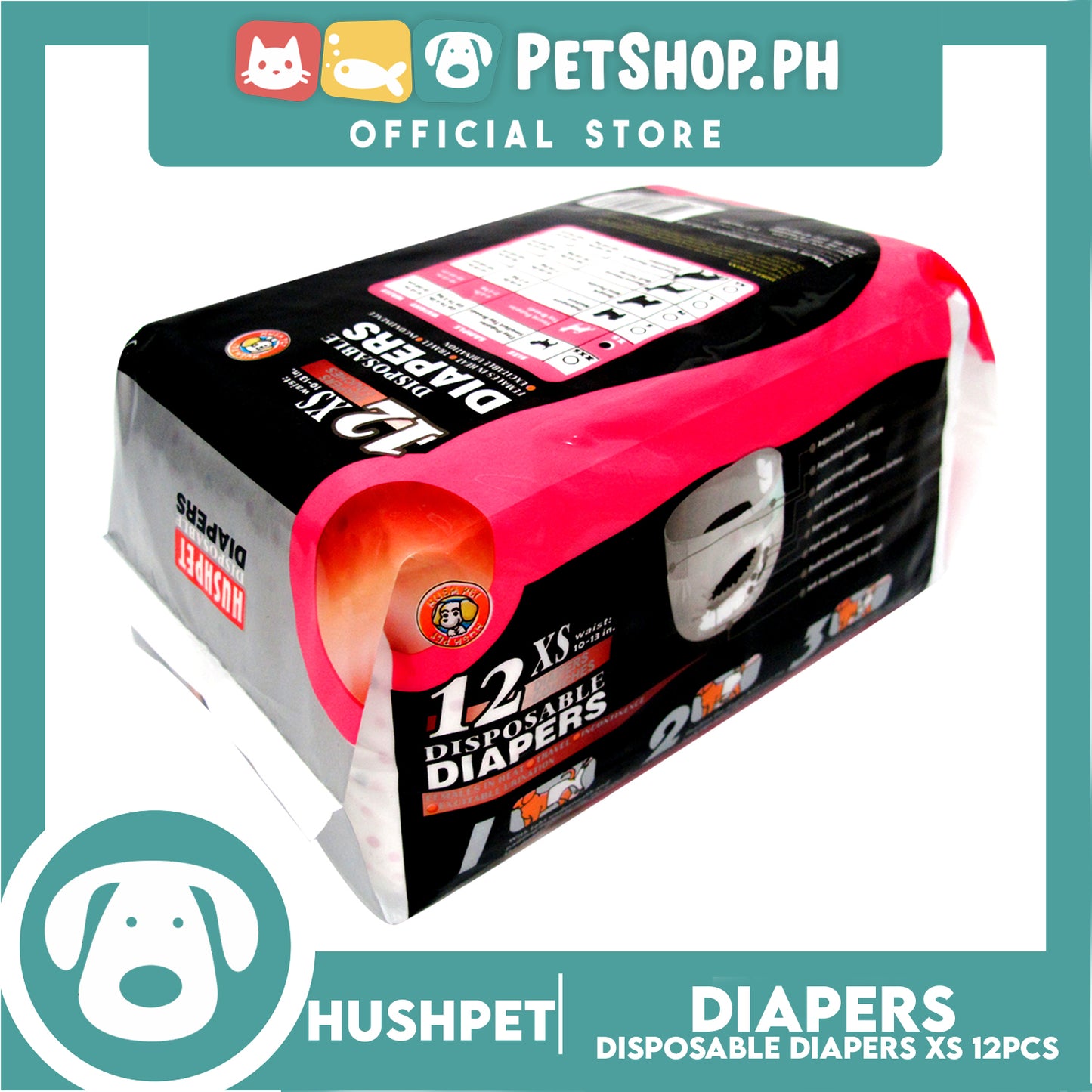 Hushpet Deluxe Disposable Dog Diapers 12pcs. (Extra Small)