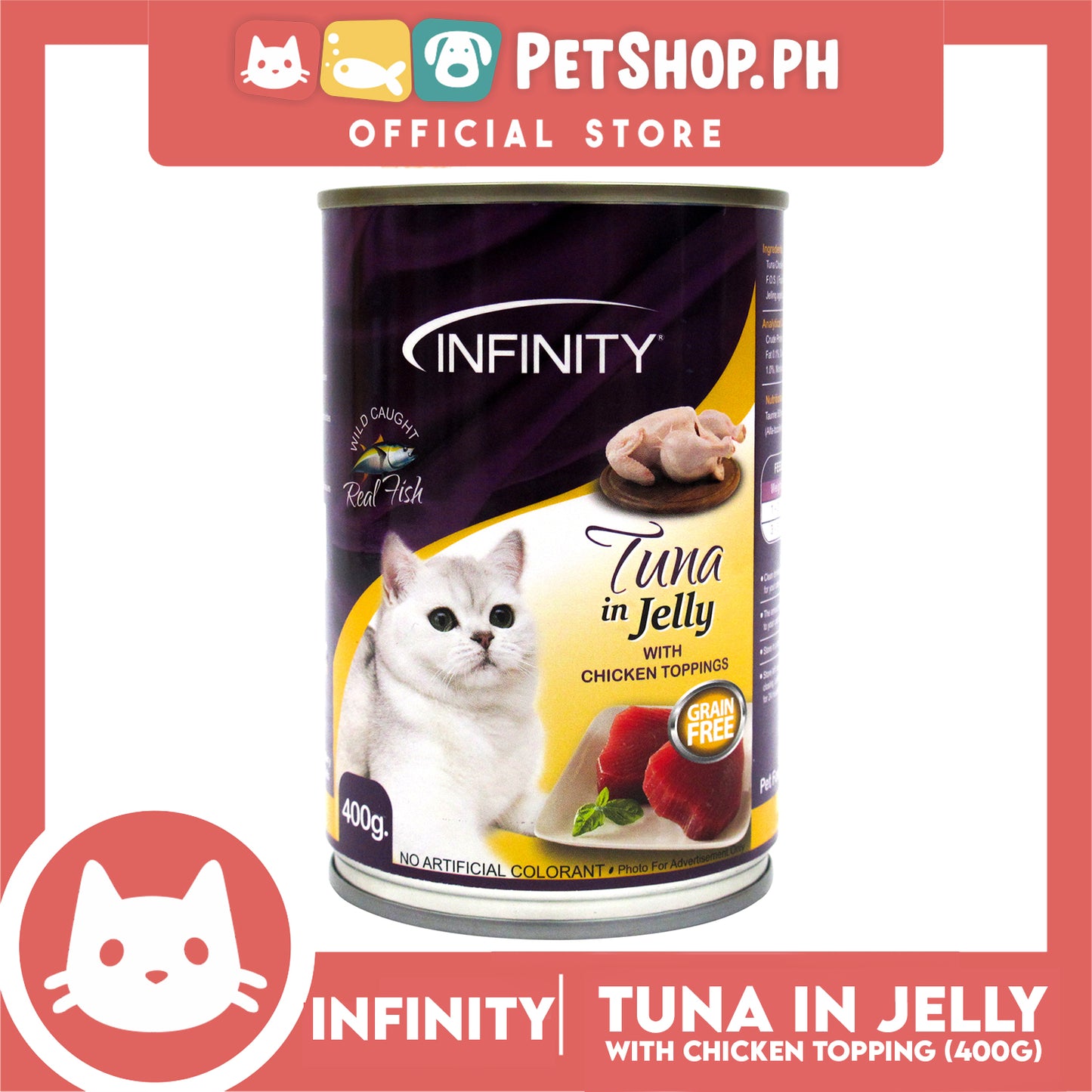 Infinity Tuna In Jelly, Grain Free 400g Canned Wet Food (Chicken Toppings) Cat Food