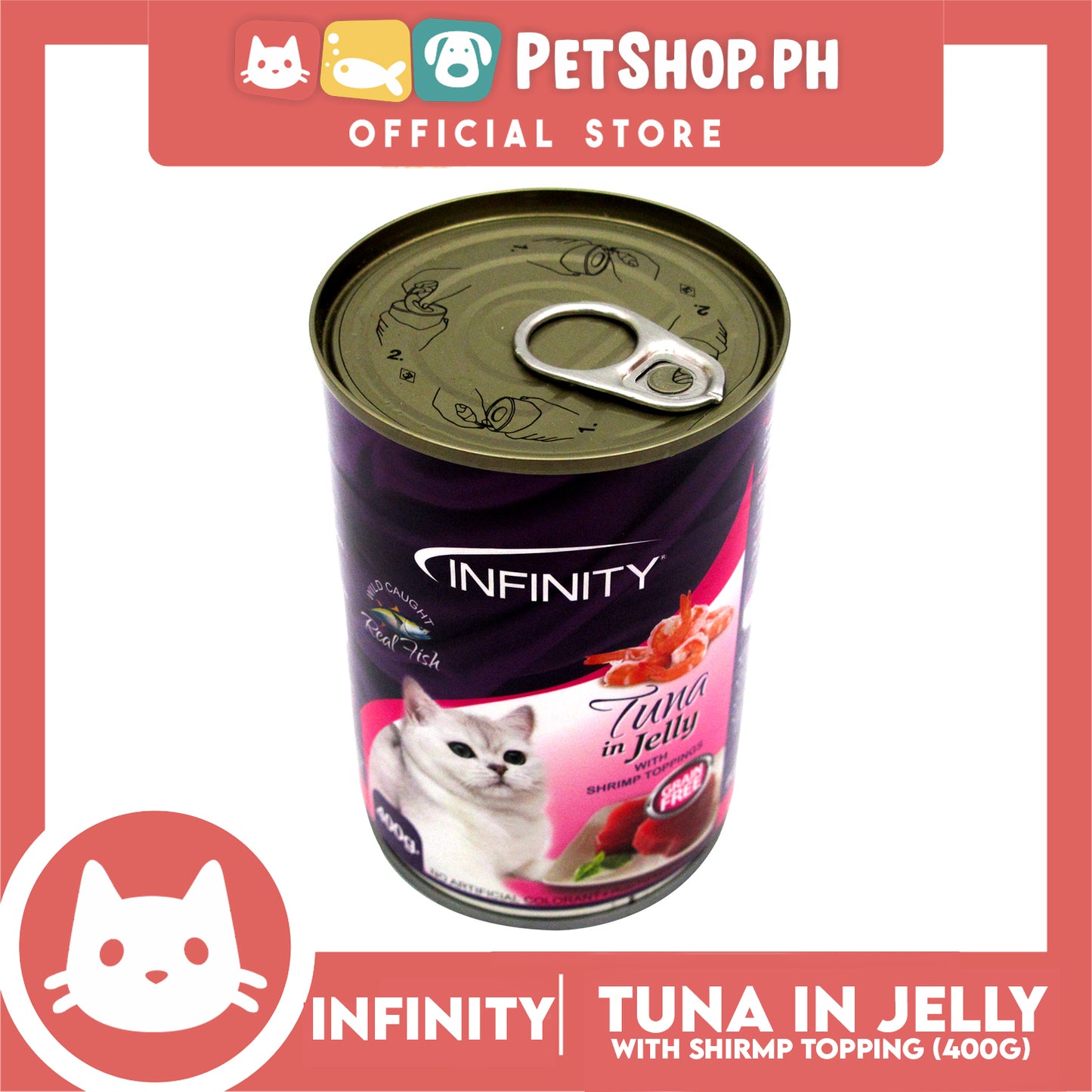 Infinity Tuna In Jelly Canned, Grain Free 400g Canned Wet Food (Shrimp Toppings) Cat Food