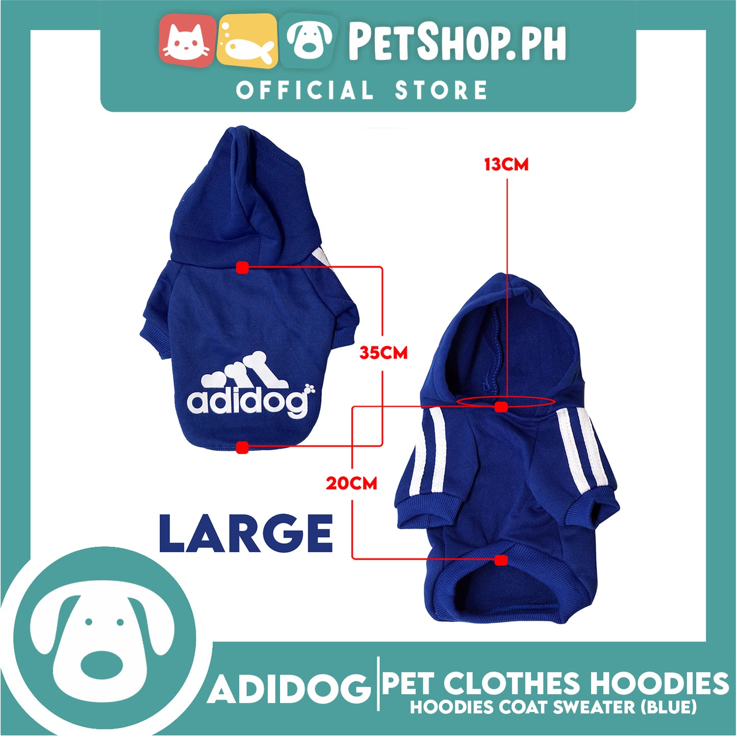 Adidog Pet Clothes Hoodies, Dog Winter Hoodies Apparel Puppy Cute Warm Hoodies Coat Sweater (Blue) Large