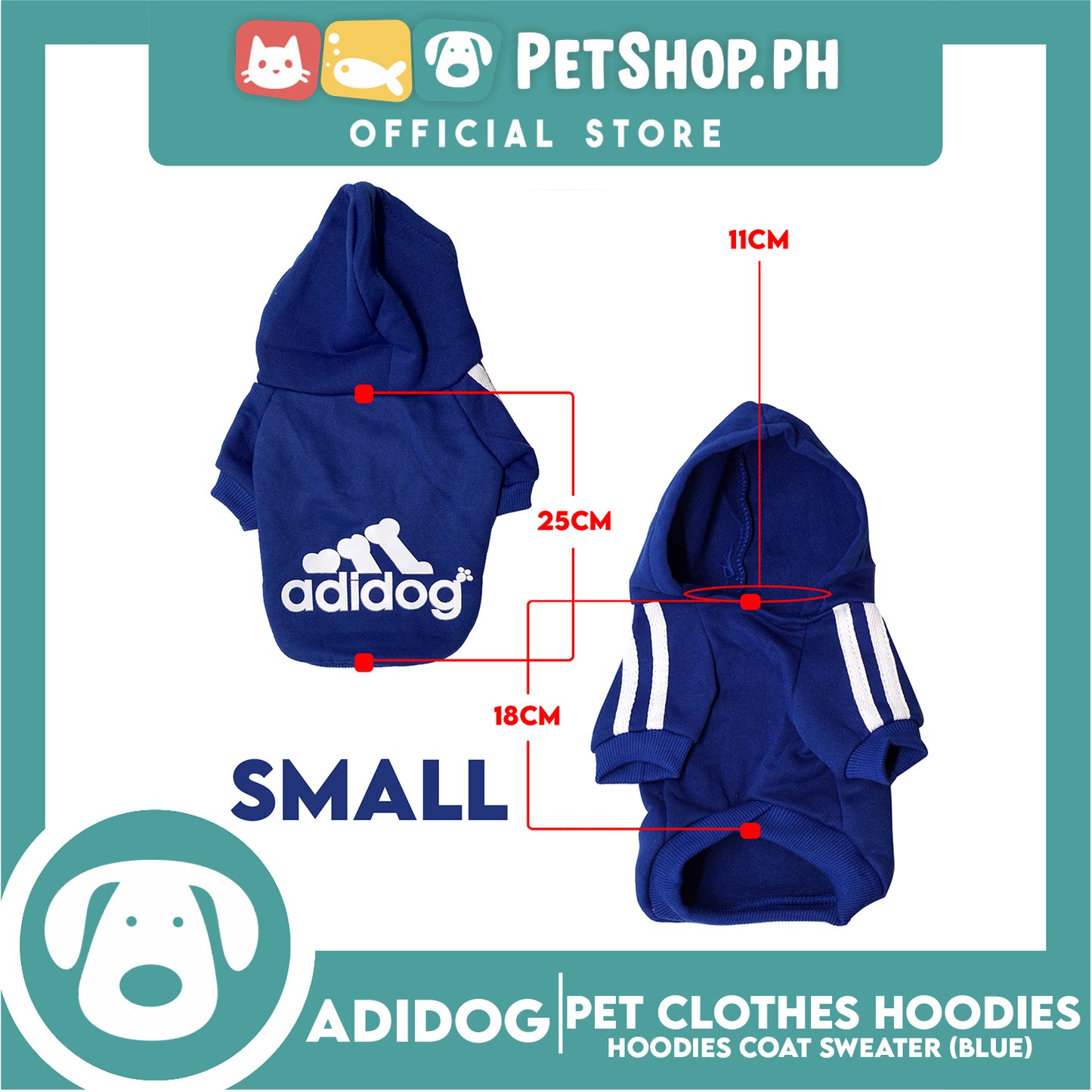 Adidog Pet Clothes Hoodies, Dog Winter Hoodies Apparel Puppy Cute Warm Hoodies Coat Sweater (Blue) (Small)