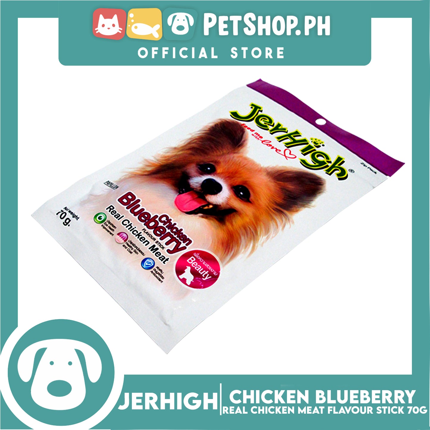 Jerhigh Real Chicken Meat Stick 70g (Chicken Blueberry) Dog Treats