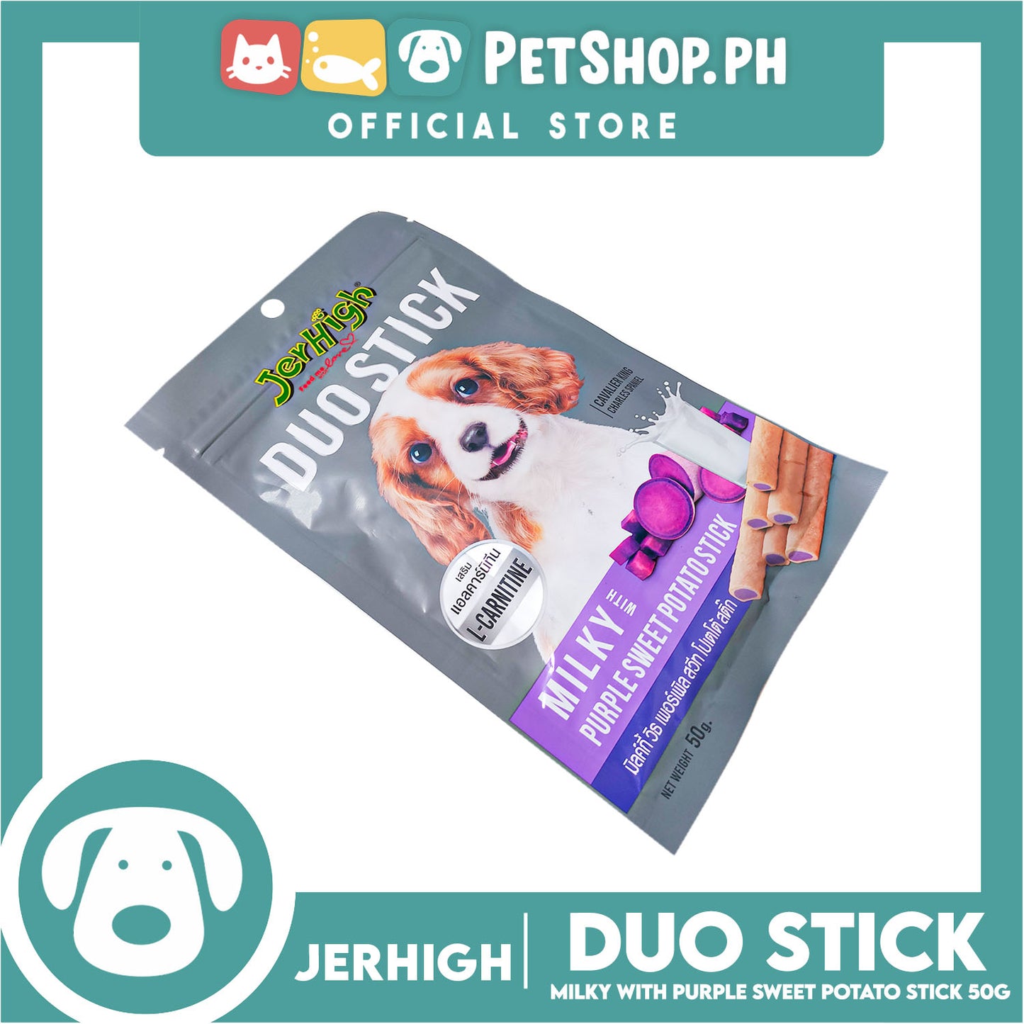 Jerhigh Duo Stick Dog Treats 50g (Milky With Purple Sweet Potato Stick) Premium Snack For Dogs
