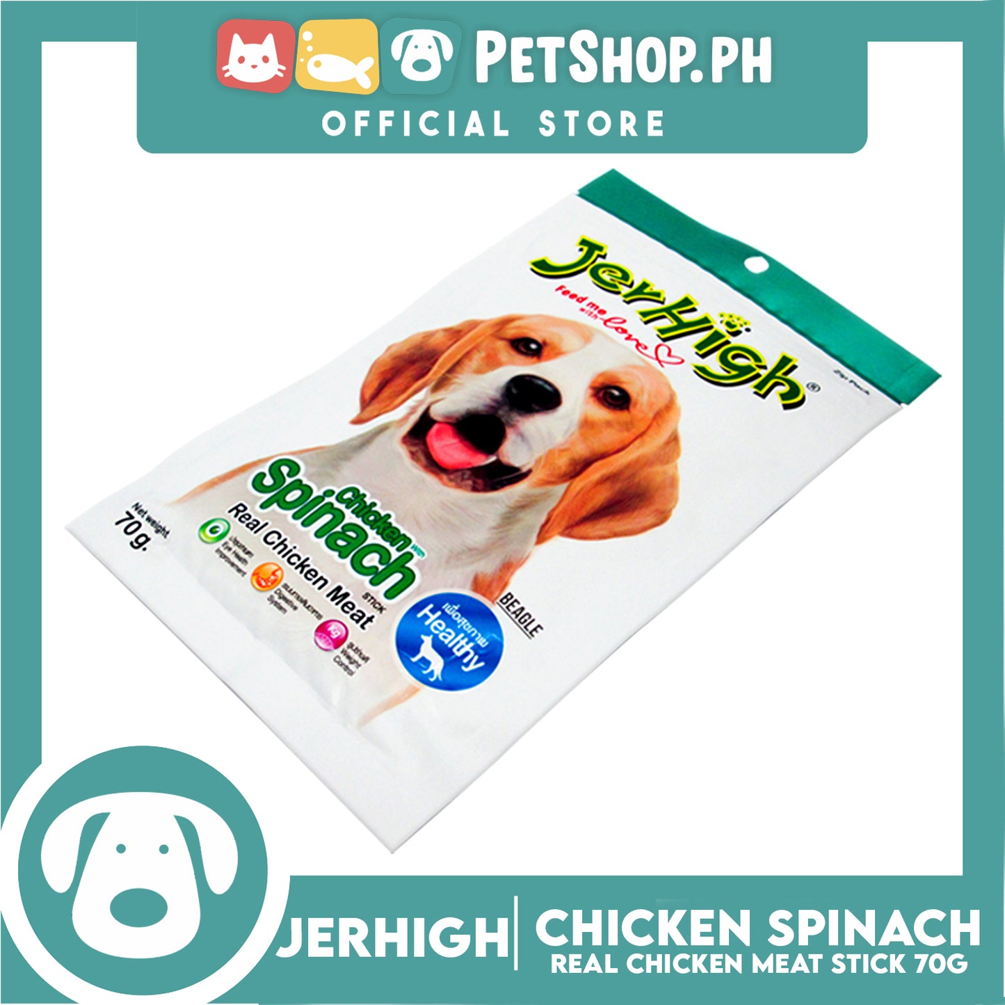 Jerhigh Real Chicken Meat Stick 70g (Chicken Spinach) Dog Treats