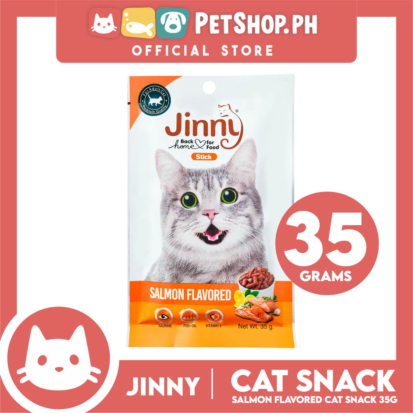 Jinny Cat Stick Treats 35g (Salmon Flavored) Cat Food, Cat Snacks