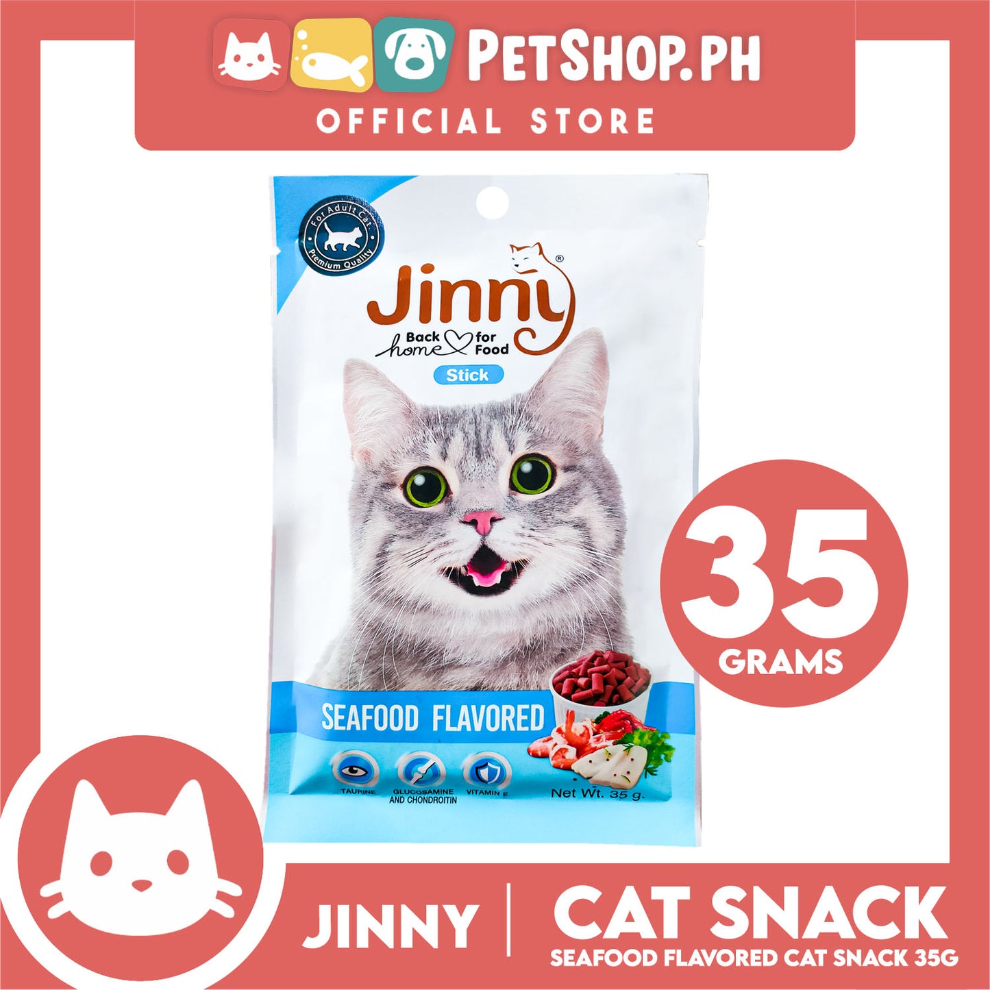 Jinny Cat Stick Treats 35g (Seafood Flavored) Cat Food, Cat Snacks