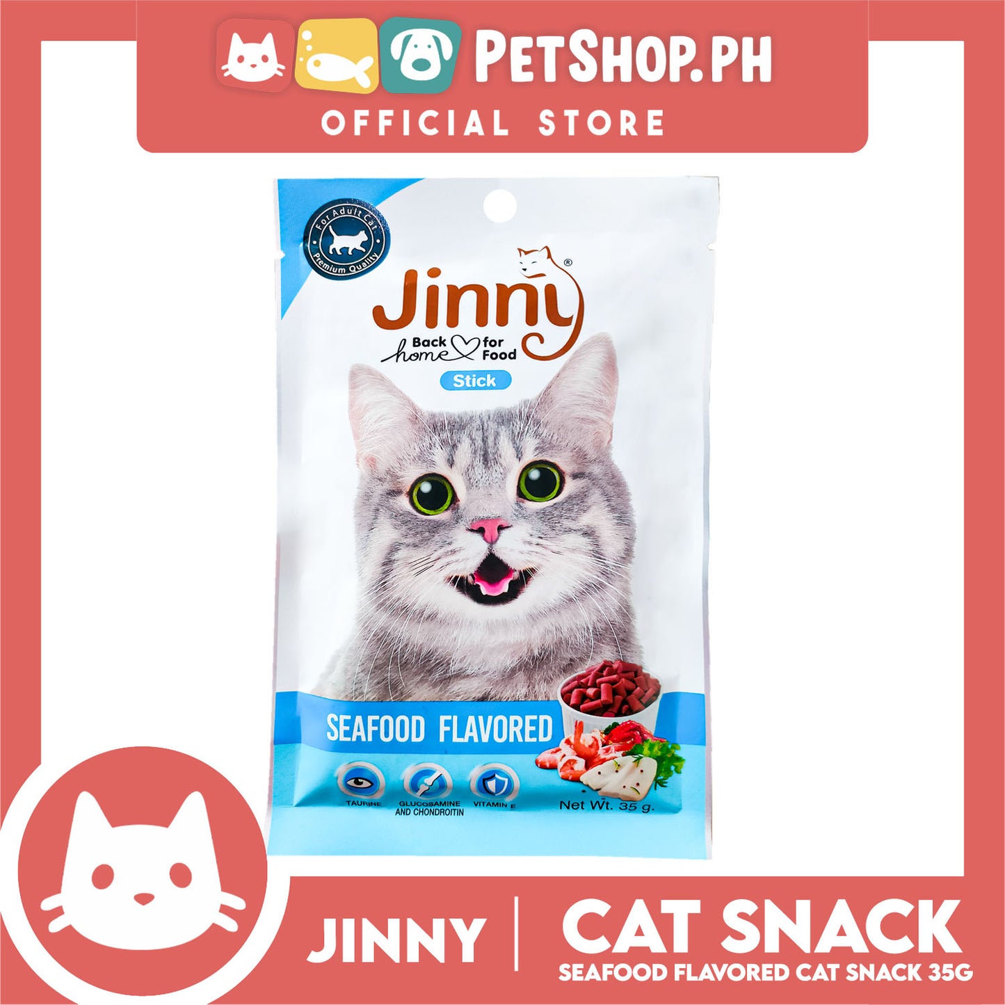 Jinny Cat Stick Treats 35g (Seafood Flavored) Cat Food, Cat Snacks
