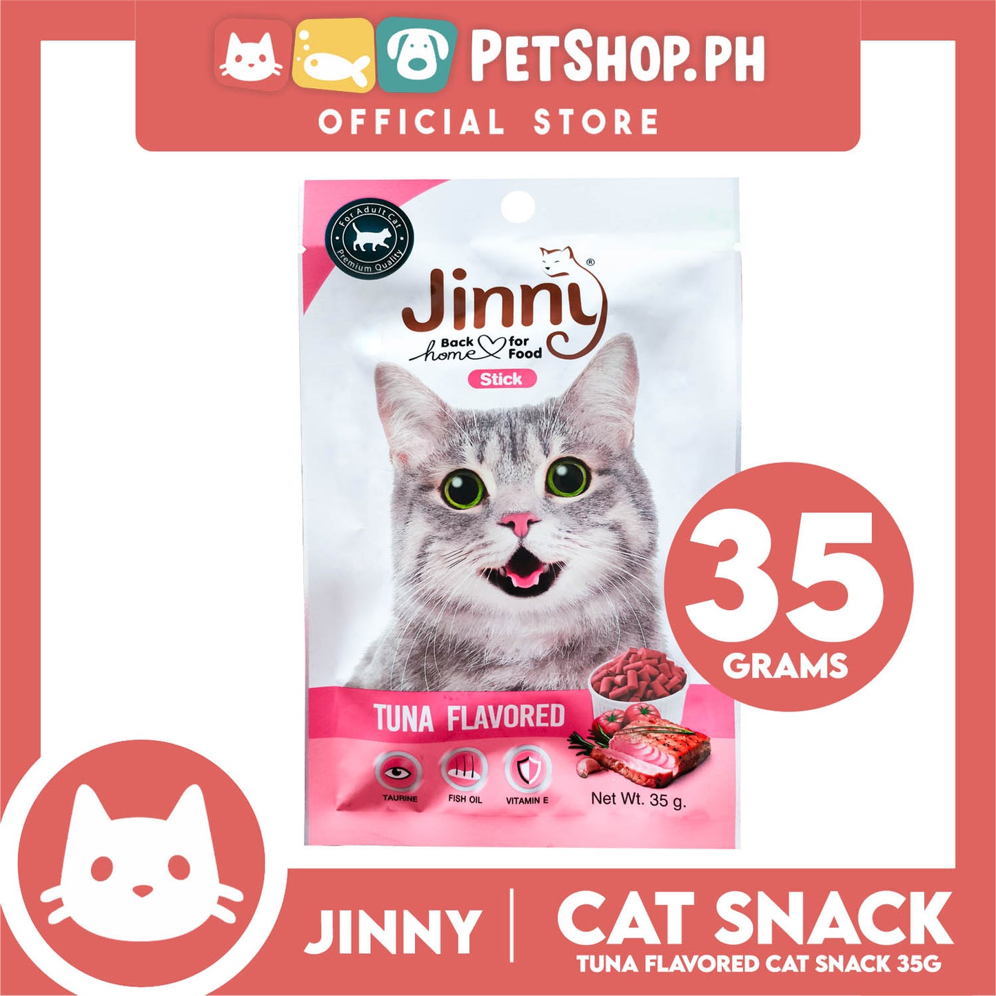 Jinny Cat Stick Treats 35g (Tuna Flavored) Cat Food, Cat Snacks