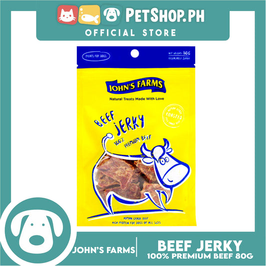 John's Farms Dog Food, High Protein For Dogs Of All Sizes, Resealable Zipper 80g (Beef Jerky) Dog Treats