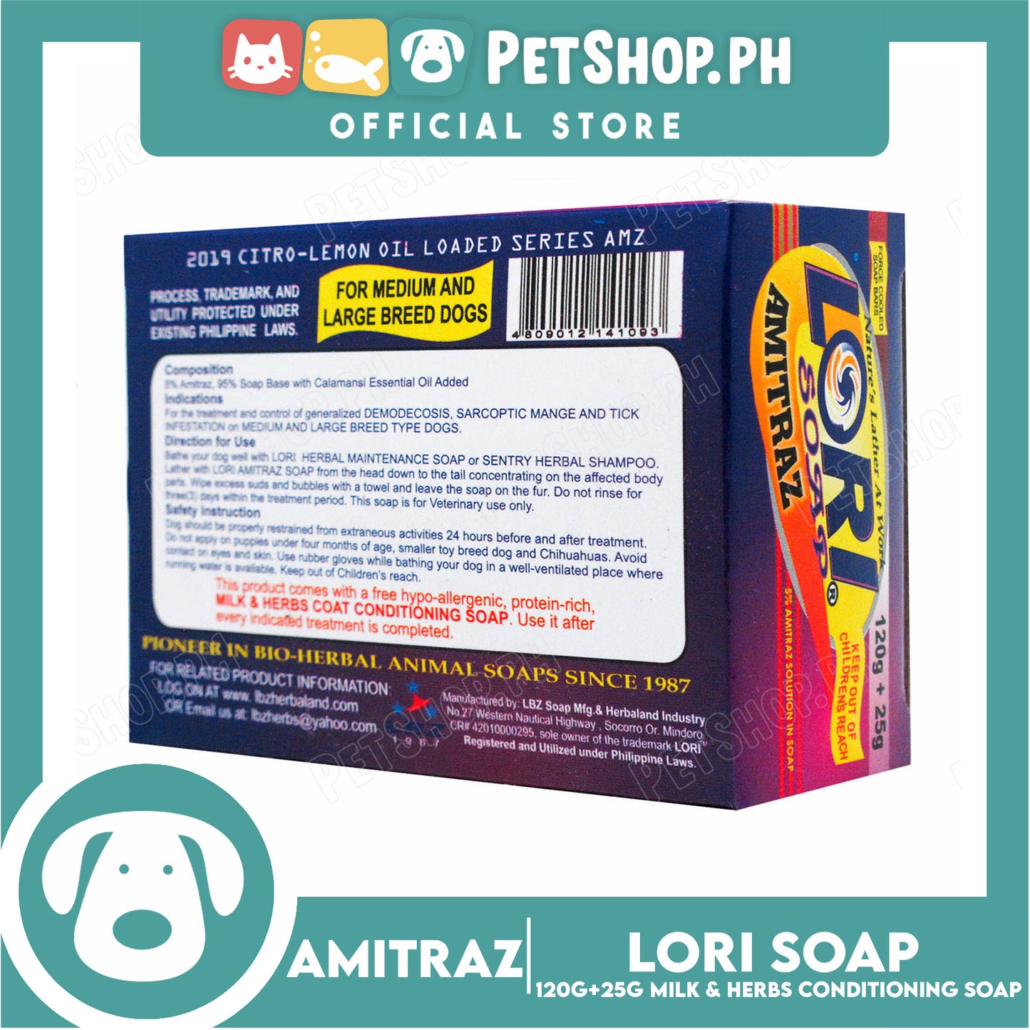 Nature's Lather At Work Lori Soap Amitraz 120g (5% Amitraz Solution Soap) Dog Soap, Dog Grooming