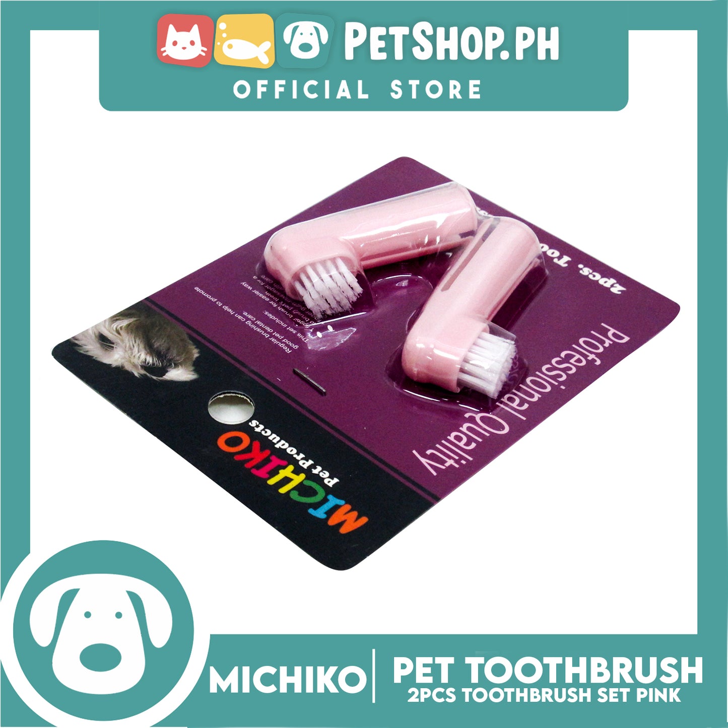 Michiko 2pcs Pet Toothbrush Set (Pink) Pet Finger Brush, Pet Finger Gum Massager, Pet Dental Care