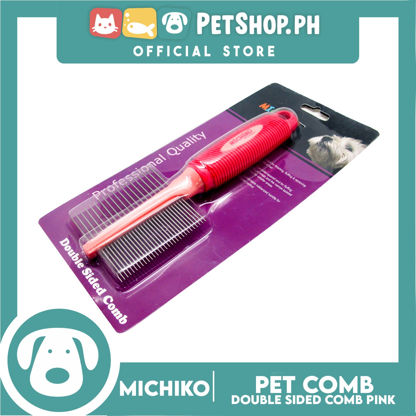 Michiko Double Sided Pet Comb (Pink)