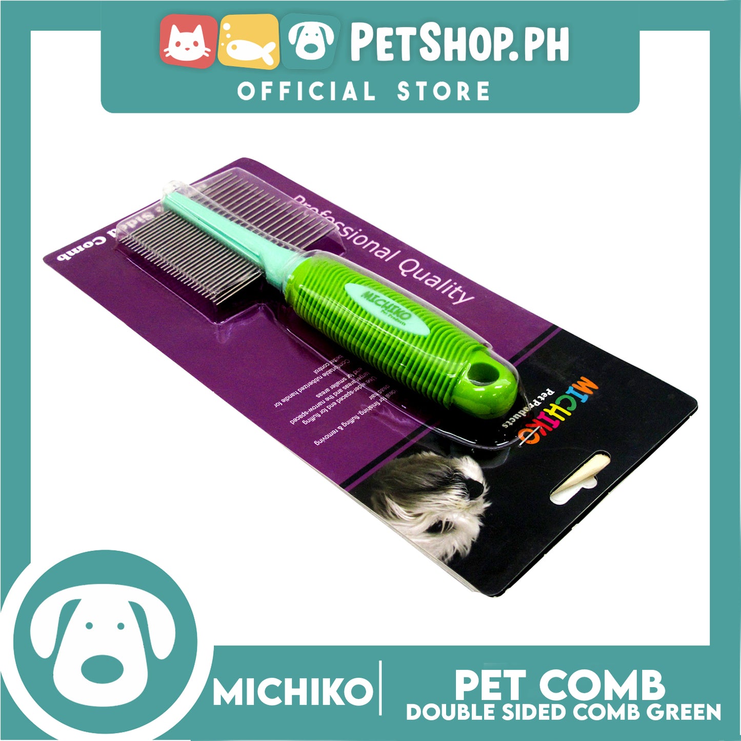 Michiko Double Sided Pet Comb (Green)
