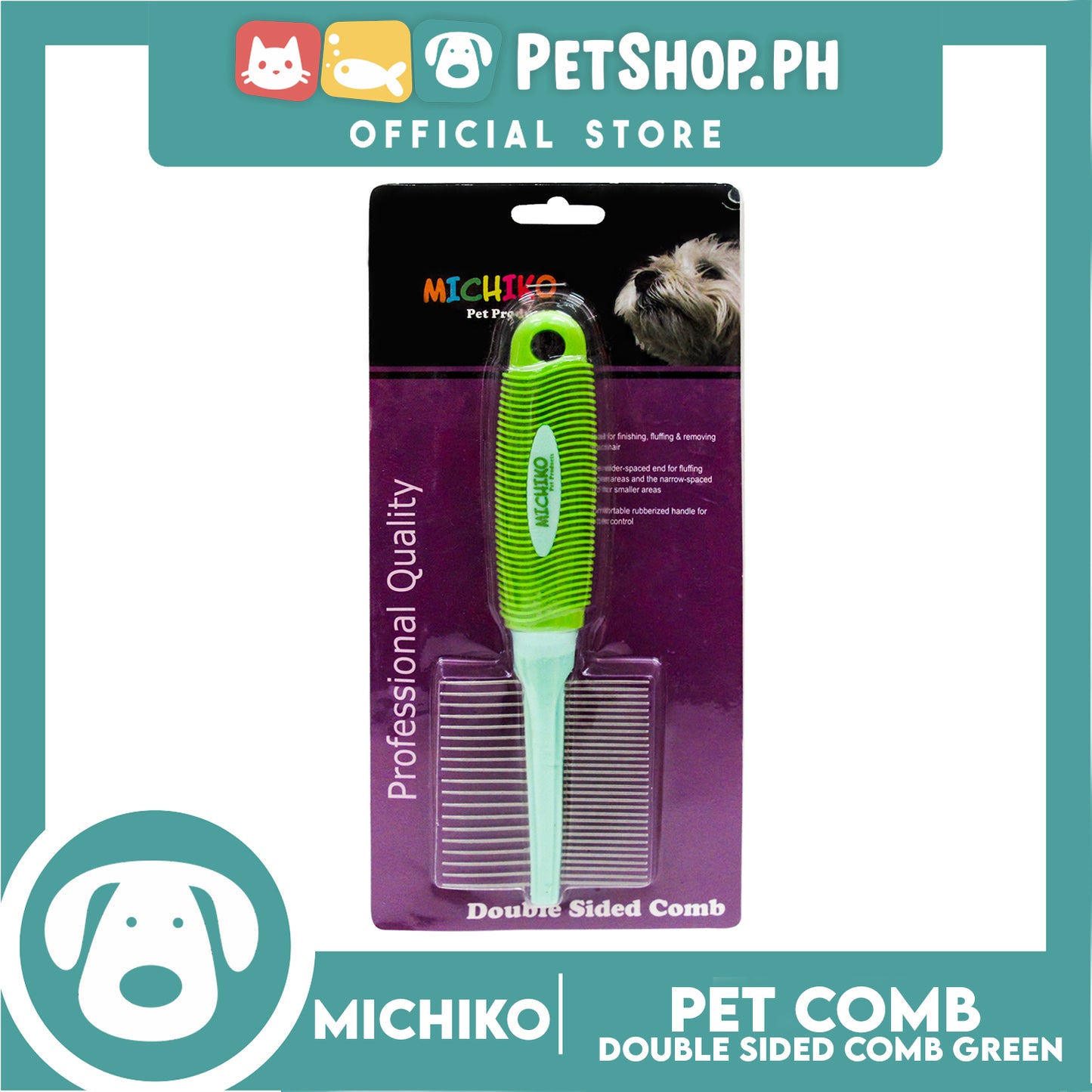 Michiko Double Sided Pet Comb (Green)