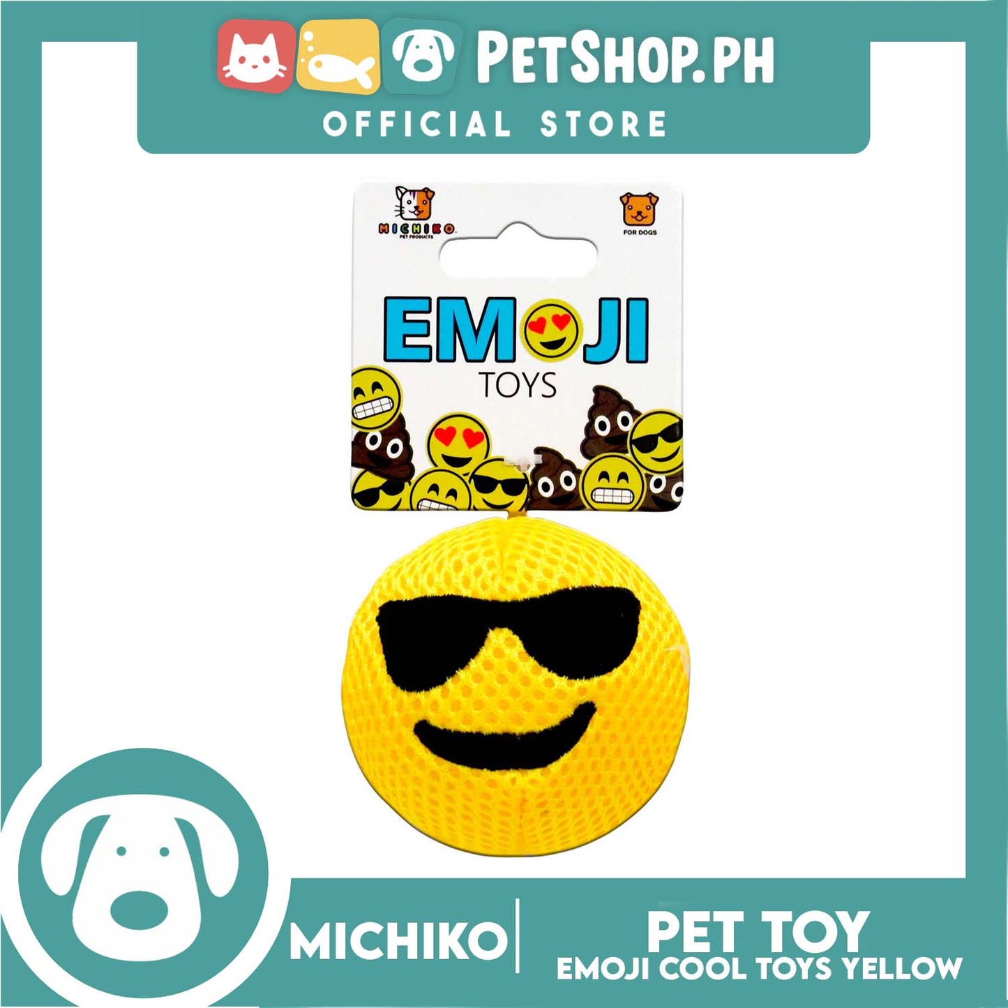Michiko Emoji Toy Squeaky (Cool) Dog Pet Toy