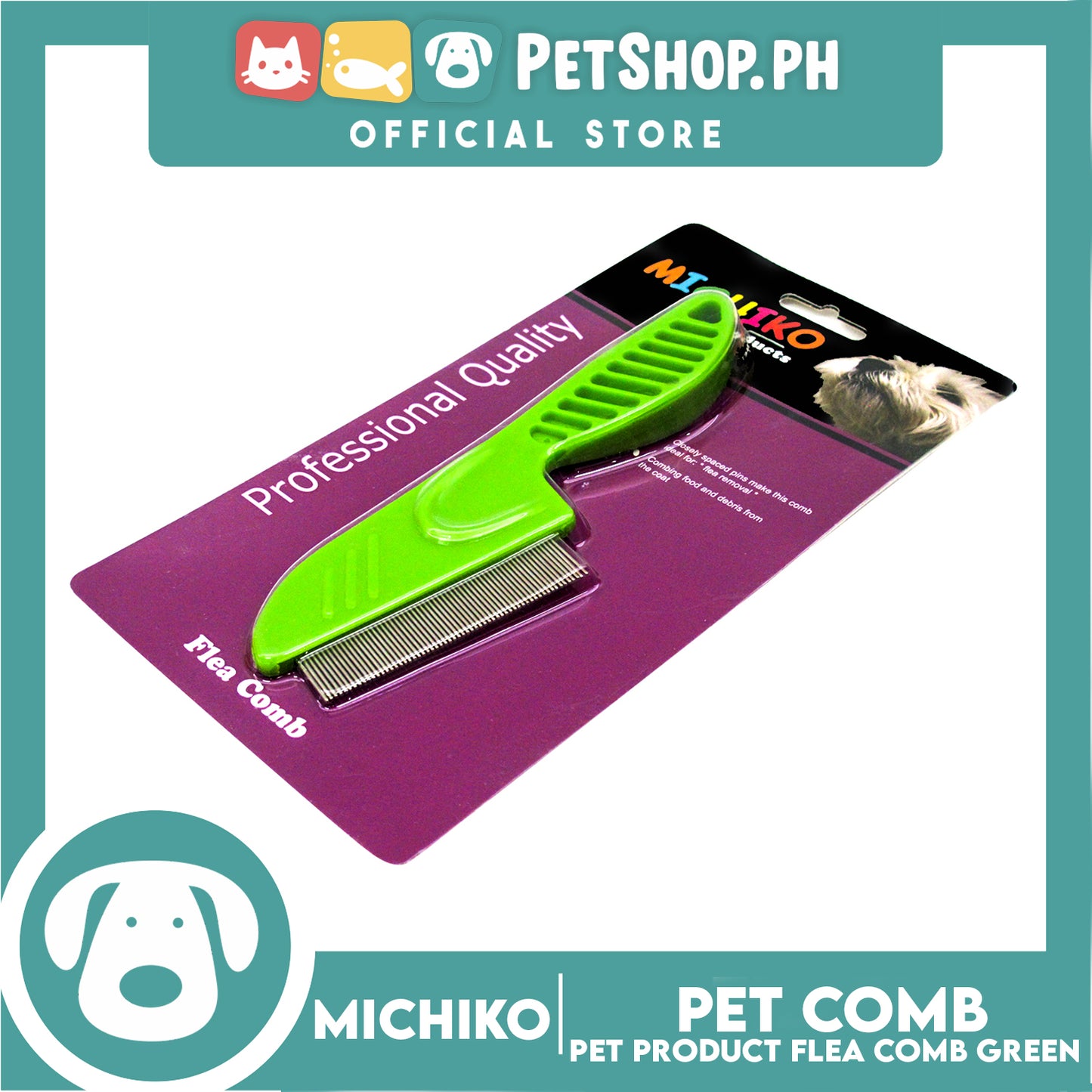 Michiko Flea Pet Comb (Green)