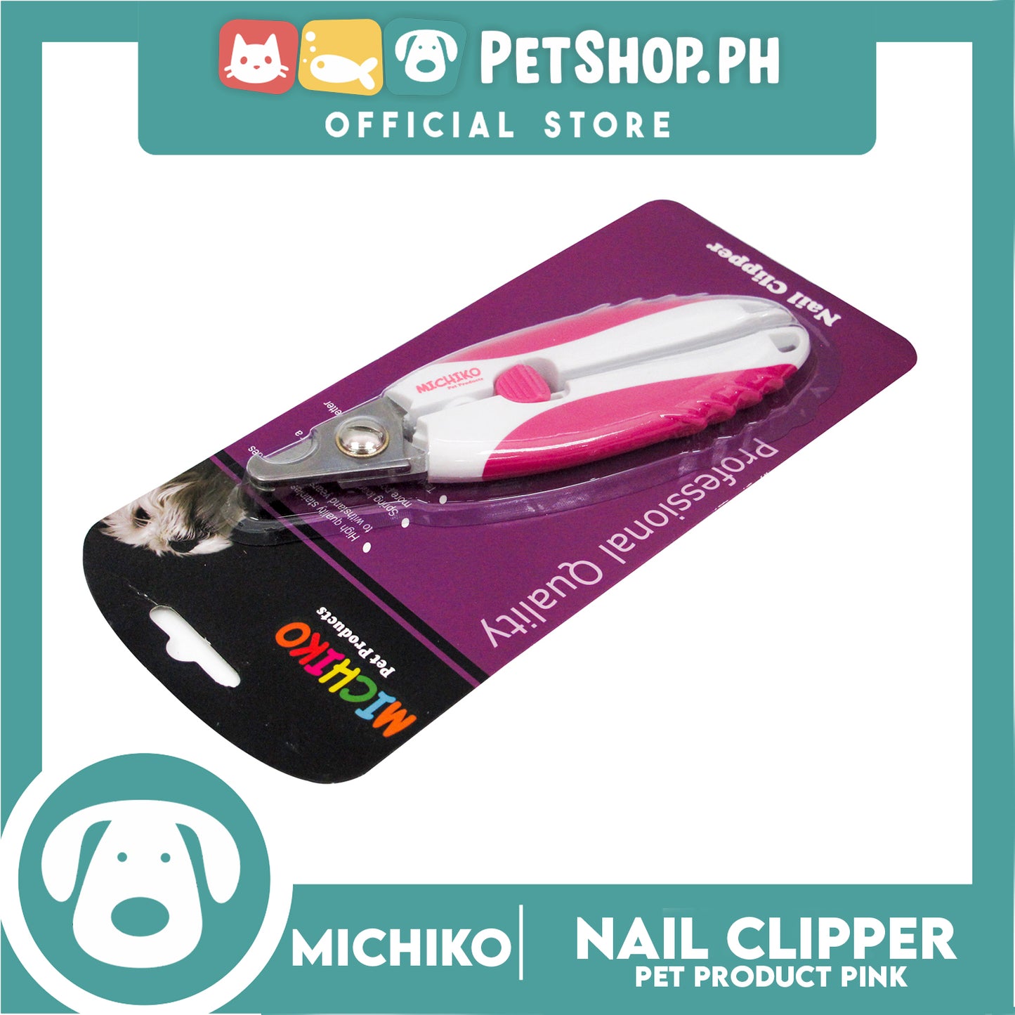 Michiko Premium Pet Nail Clipper Large (Pink) Trimming Nails Grooming For Small Breed Dogs And Cats