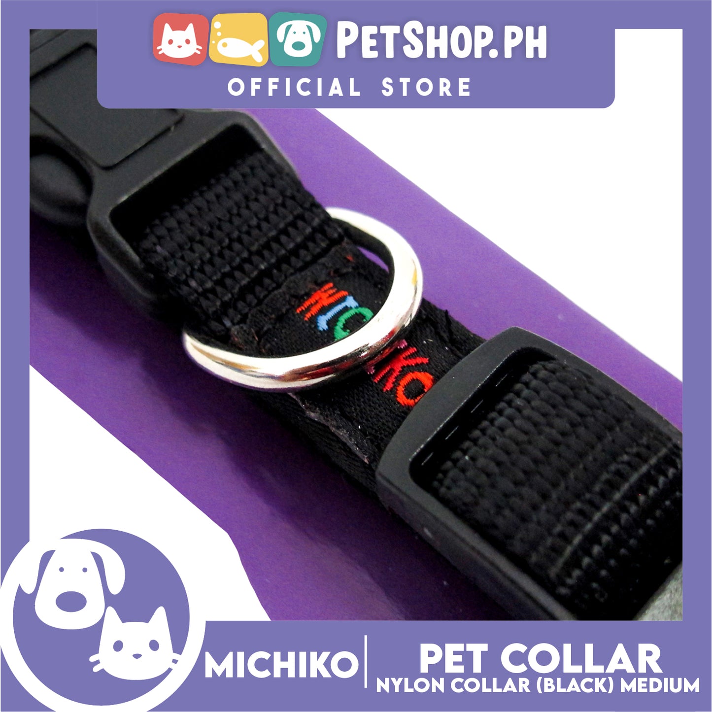Michiko Nylon Collar Black (Medium) Pet Collar