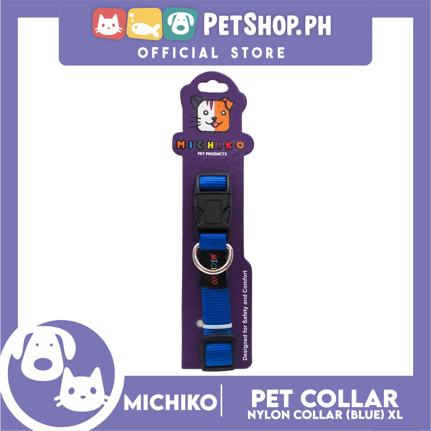 Michiko Nylon Collar Blue (Extra Large) Pet Collar