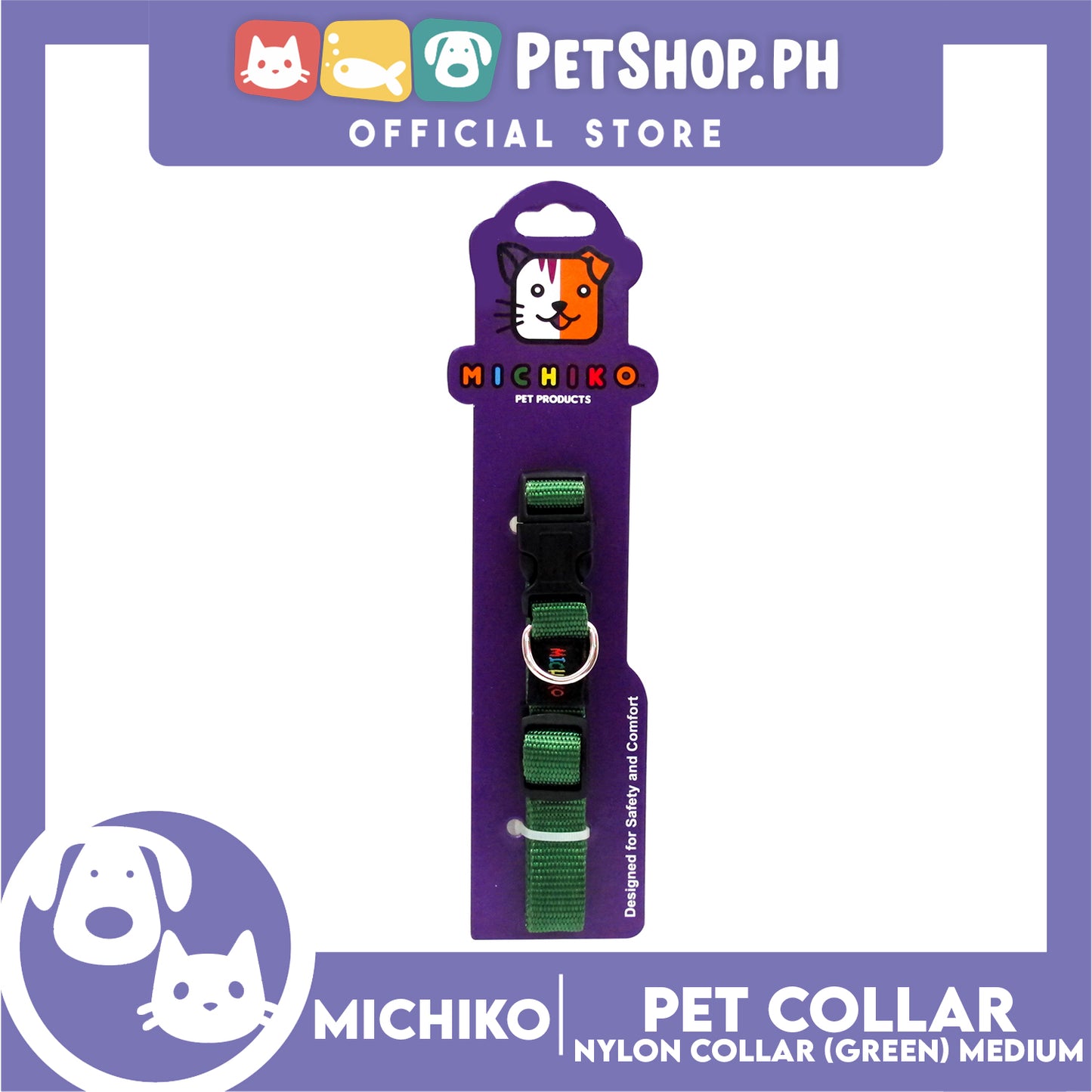 Michiko Nylon Collar Green (Medium) Pet Collar