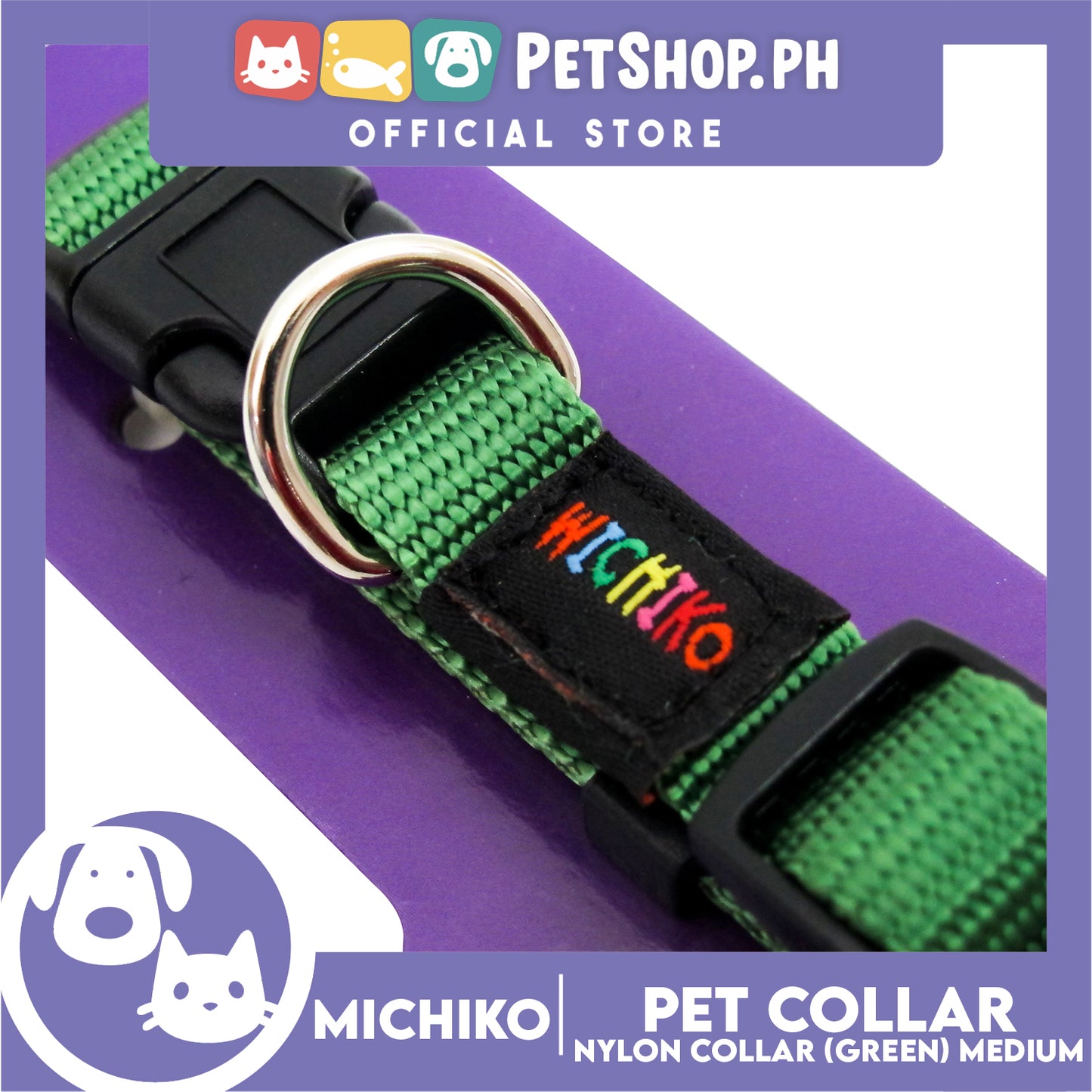 Michiko Nylon Collar Green (Medium) Pet Collar