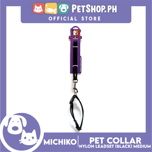 Michiko Nylon Collar Lead Set Black (Medium) Dog Pet Collar