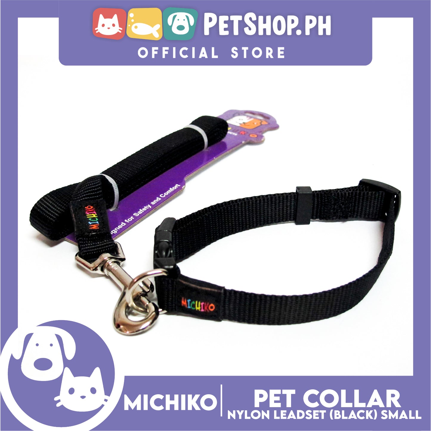 Michiko Nylon Collar Lead Set Black Small Dog Pet Collar
