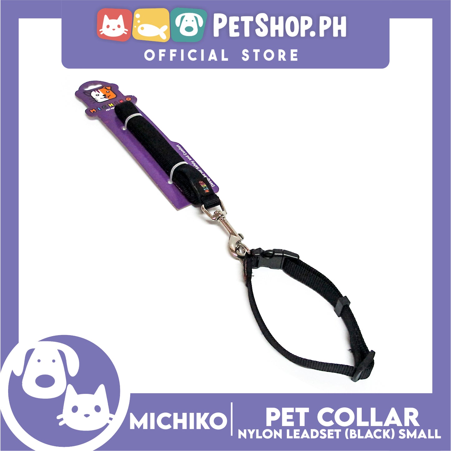 Michiko Nylon Collar Lead Set Black Small Dog Pet Collar