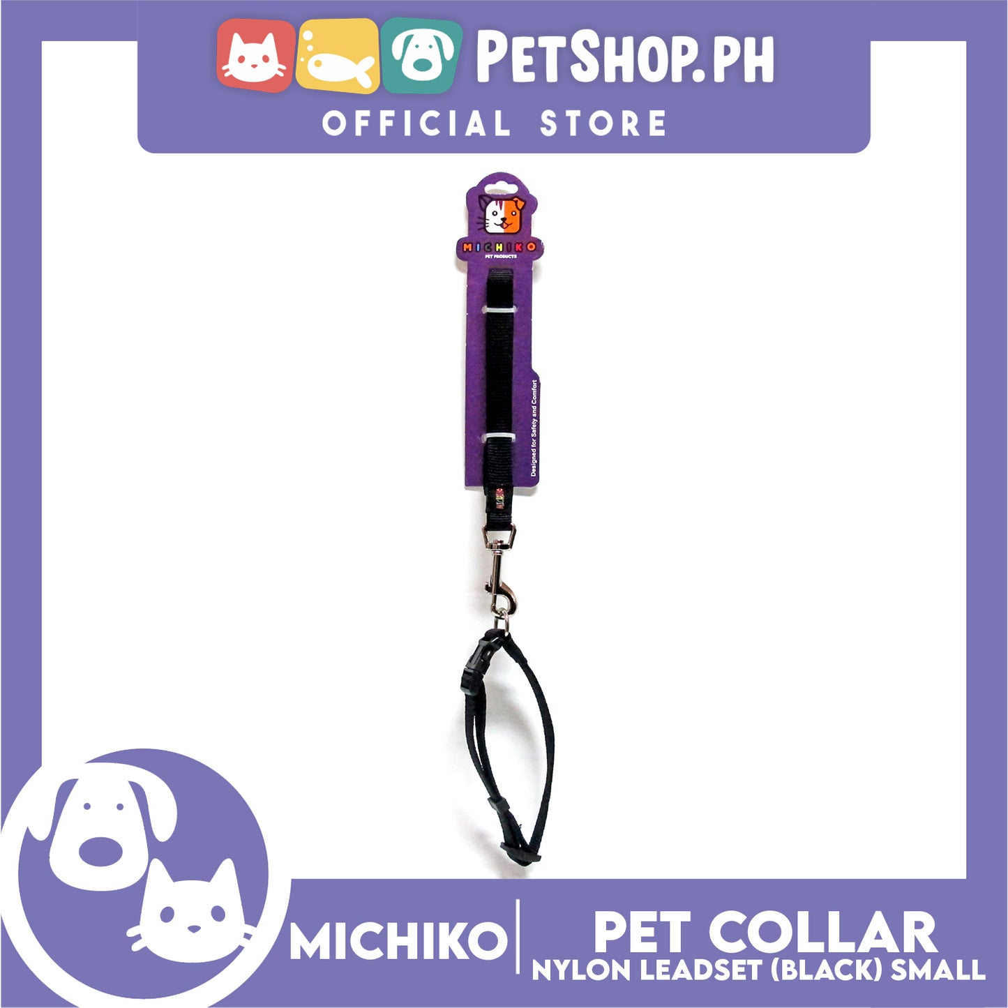 Michiko Nylon Collar Lead Set Black Small Dog Pet Collar