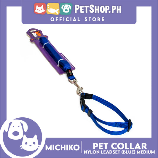 Michiko Nylon Collar Lead Set Blue (Medium) Dog Pet Collar