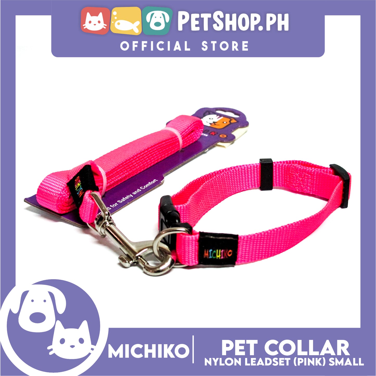 Michiko Nylon Collar Lead Set Pink (Small) Dog Pet Collar