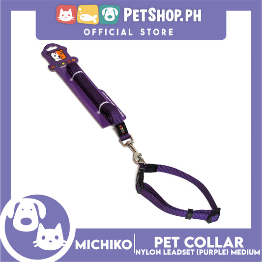 Michiko Nylon Collar Lead Set Purple (Medium) Dog Pet Collar
