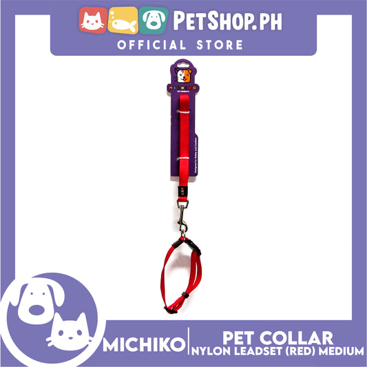 Michiko Nylon Collar Lead Set Red (Medium) Dog Pet Collar