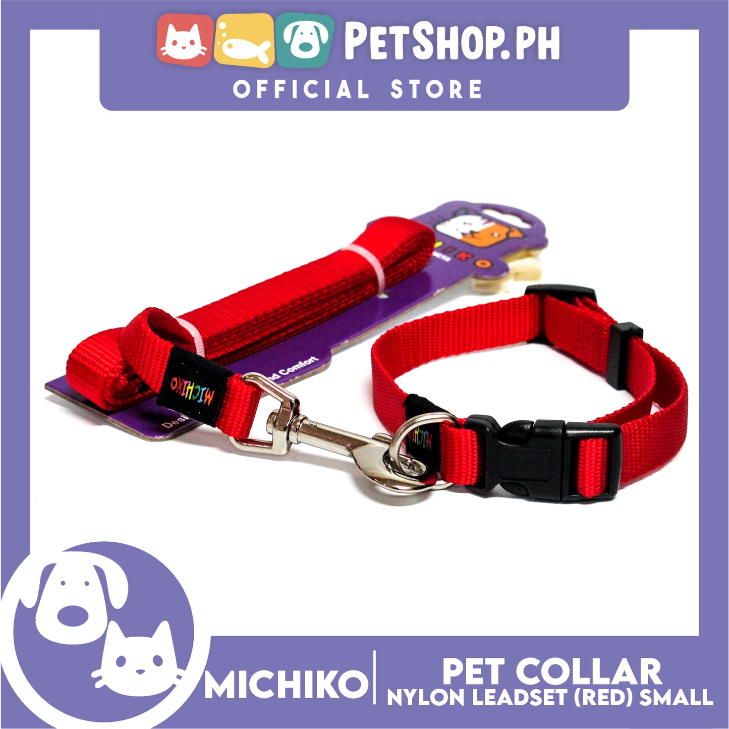 Michiko Nylon Collar Lead Set Red (Small) Dog Pet Collar