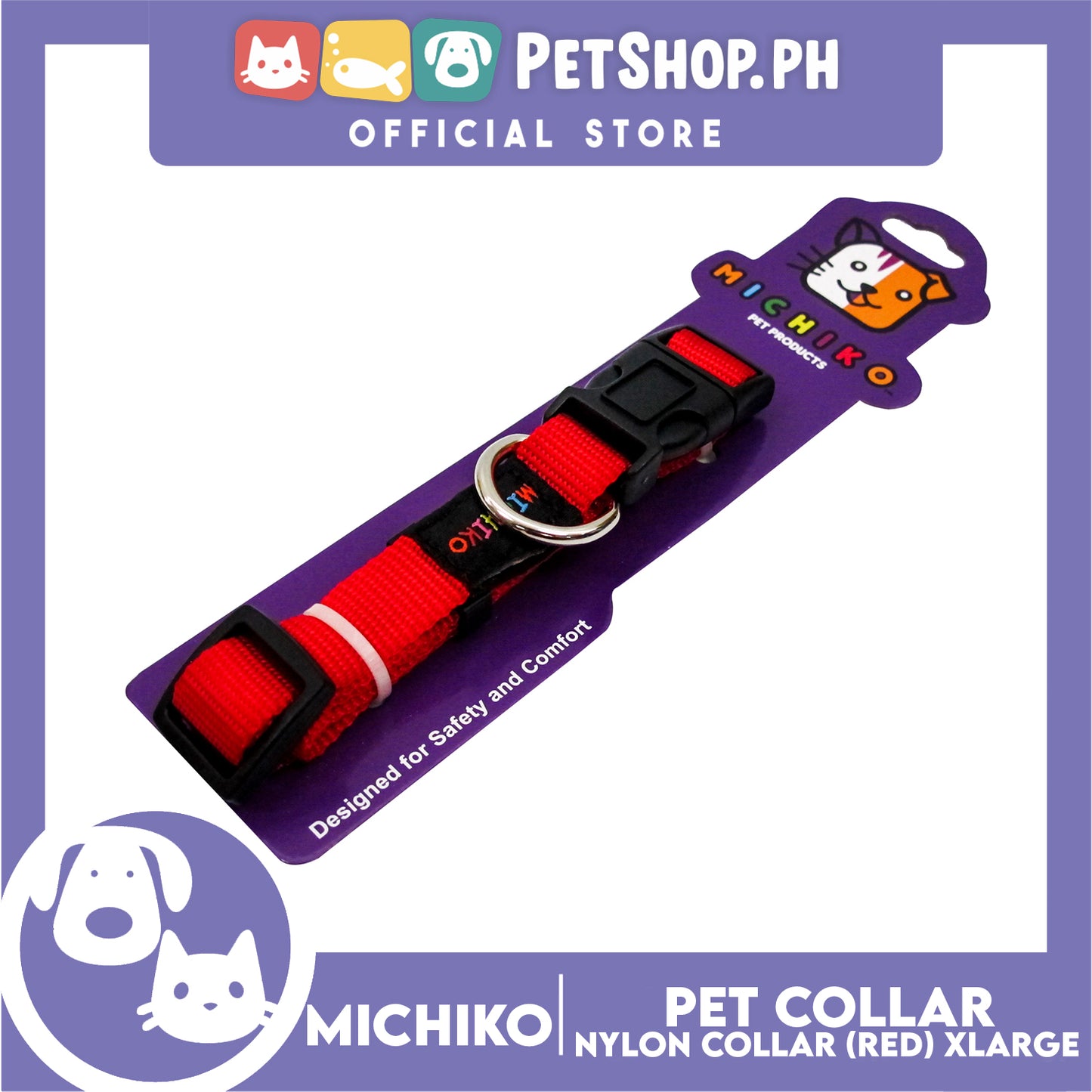 Michiko Nylon Collar Red (Extra Large) Pet Collar