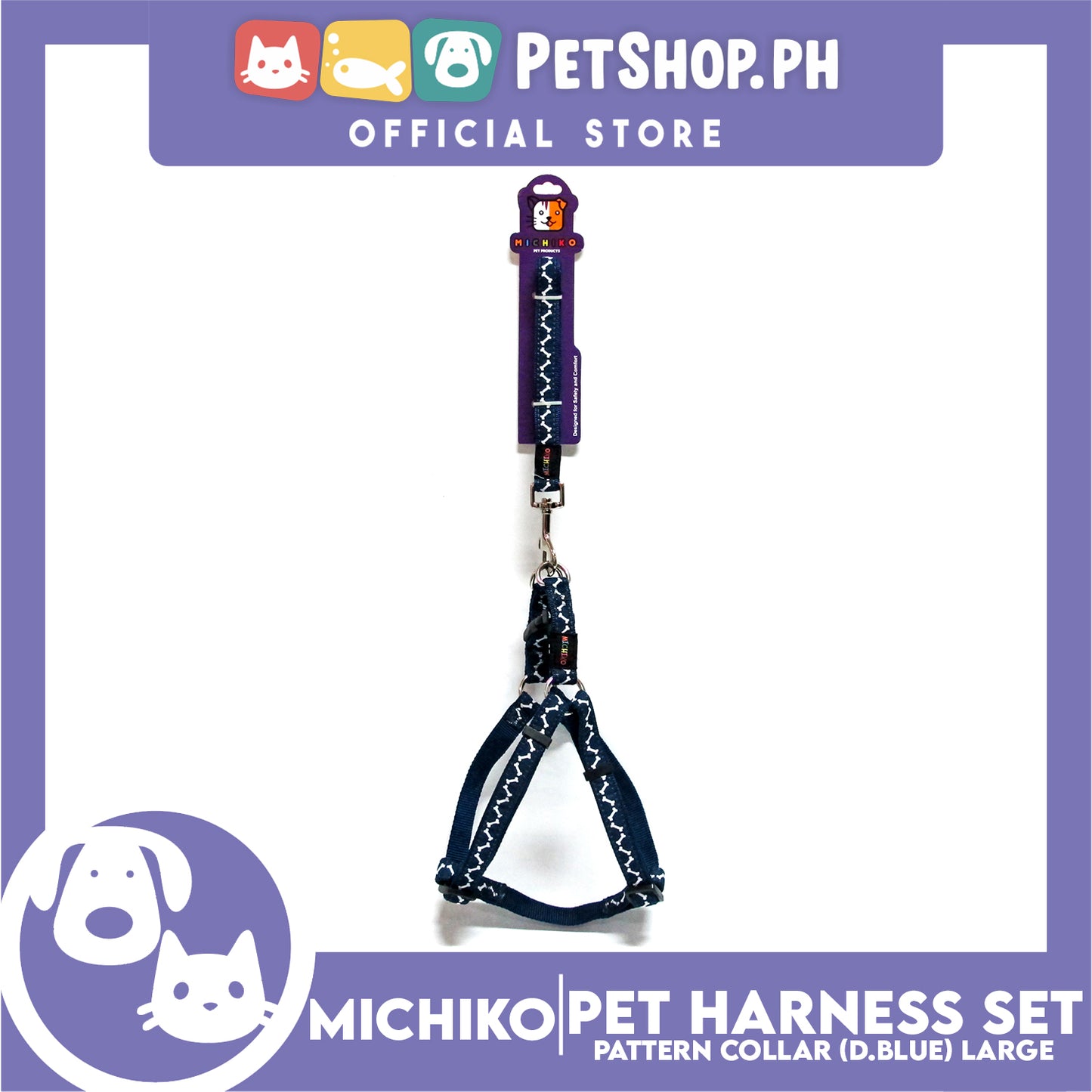 Michiko Pattern Harness Set Dark Blue (Large) Perfect for Your Dog