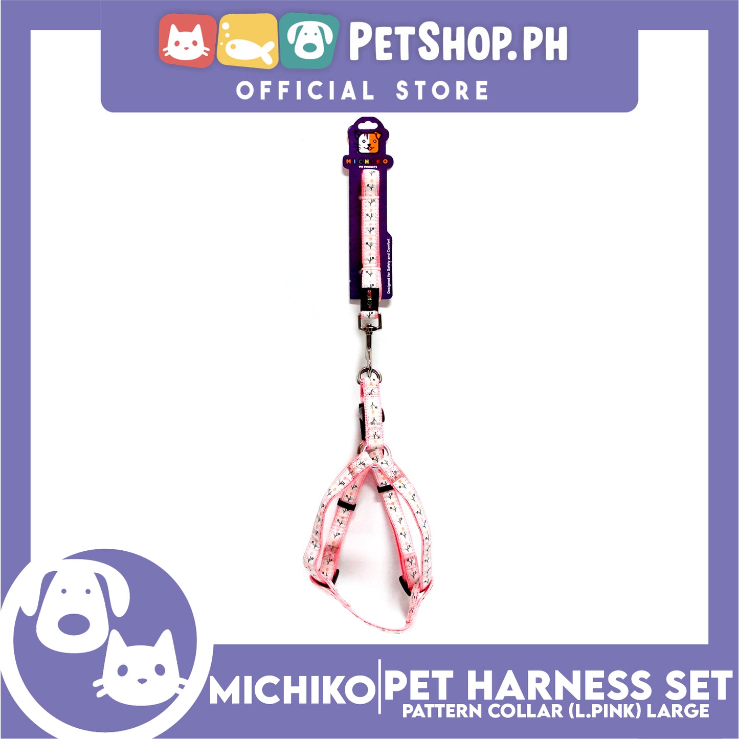 Michiko Pattern Harness Set Light Pink (Large) Perfect for Your Dog