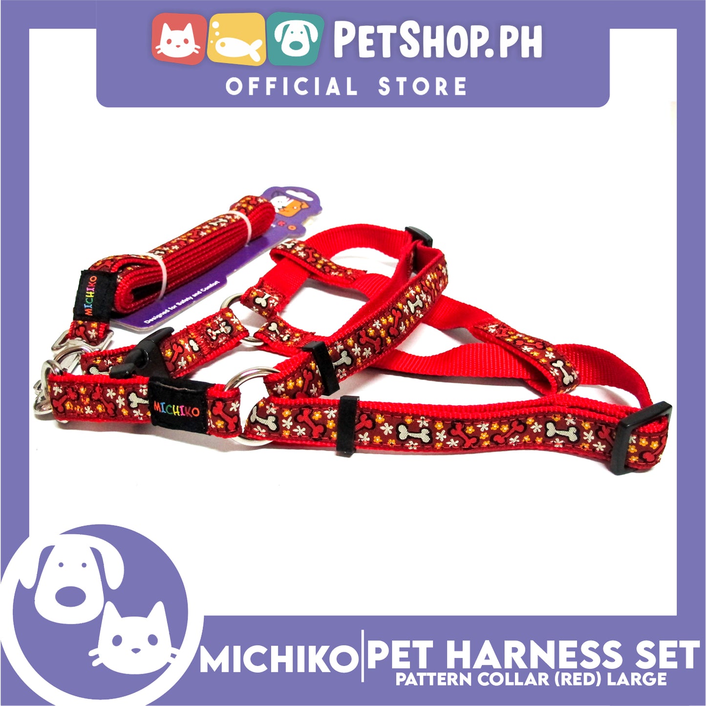 Michiko Pattern Harness Set Red (Large) Perfect for Your Dog