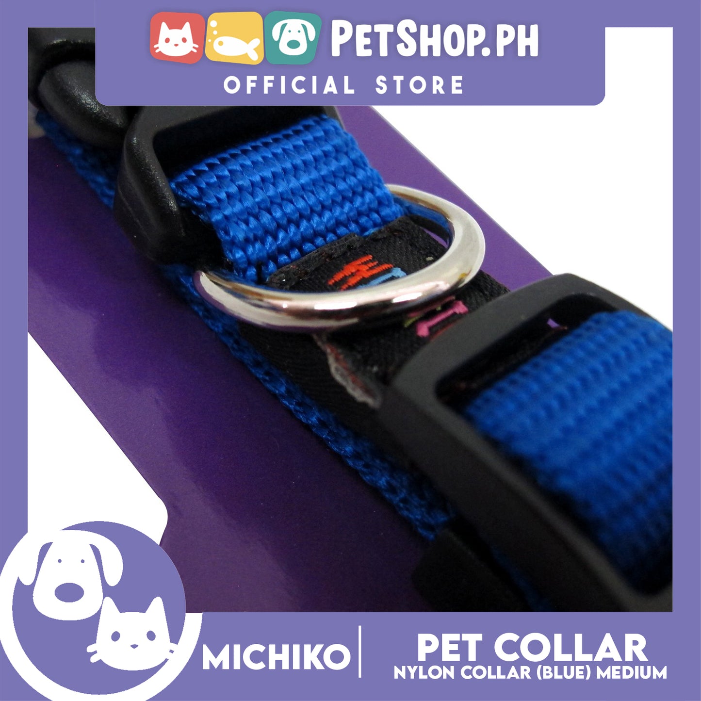 Michiko Nylon Collar Blue (Medium) Pet Collar