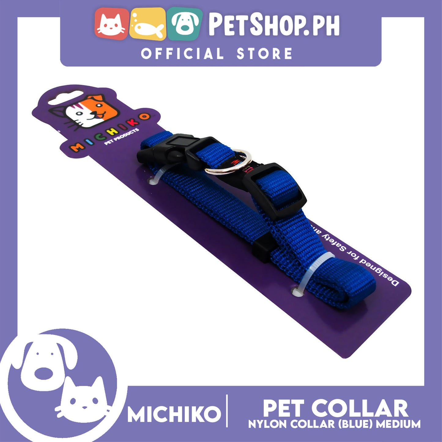 Michiko Nylon Collar Blue (Medium) Pet Collar
