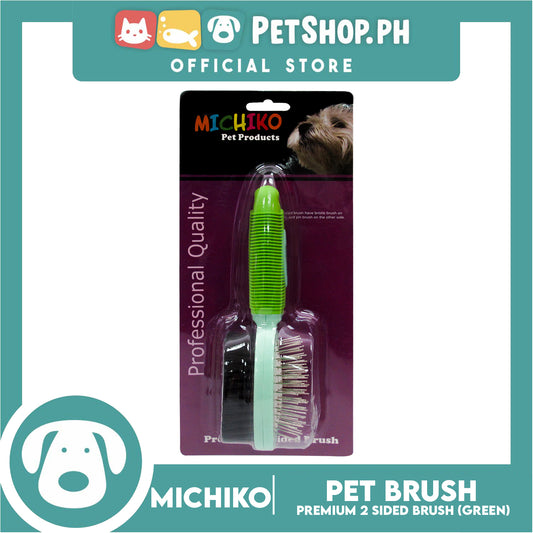 Michiko Premium 2 Sided Pet Brush (Green) Pin And Bristle Brush In One